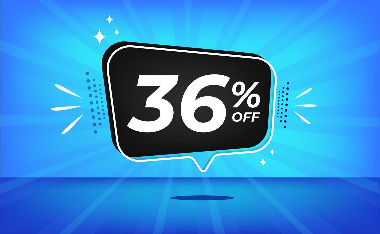 36 percent off. Blue banner with thirty-six percent discount on a black balloon for mega big sales. vector
