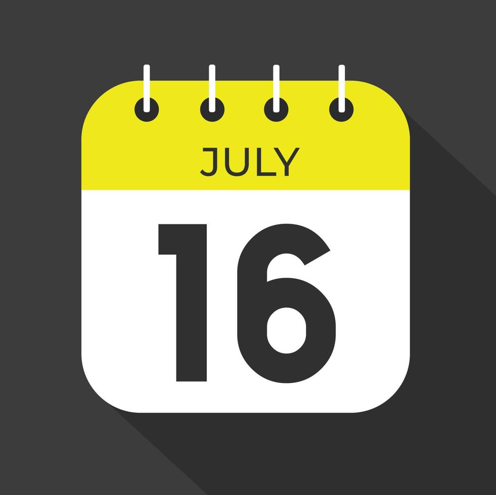 July day 16. Number sixteen on a white paper with yellow color border on a black background vector. vector