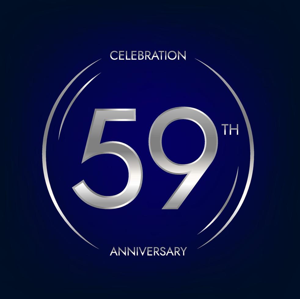 59th anniversary. Fifty-nine years birthday celebration banner in silver color. Circular logo with elegant number design. vector