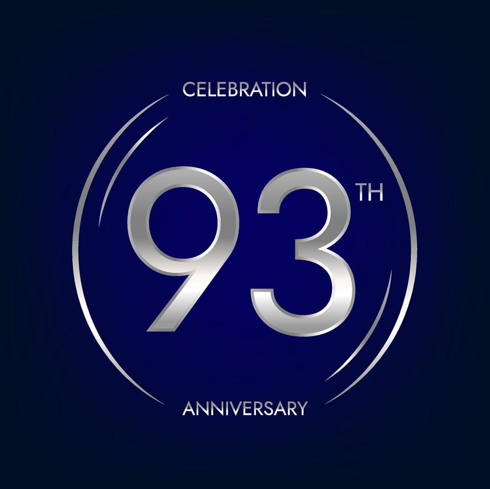 93th anniversary. Ninety-three years birthday celebration banner in silver color. Circular logo with elegant number design. vector