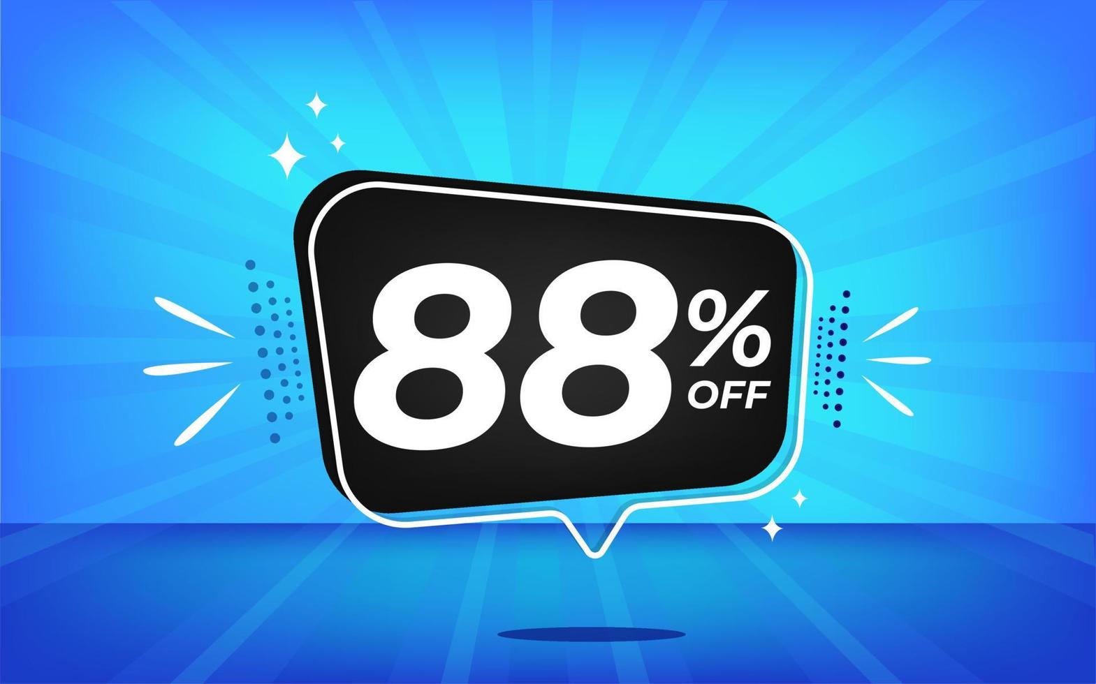 88 percent off. Blue banner with eighty-eight percent discount on a black balloon for mega big sales. vector