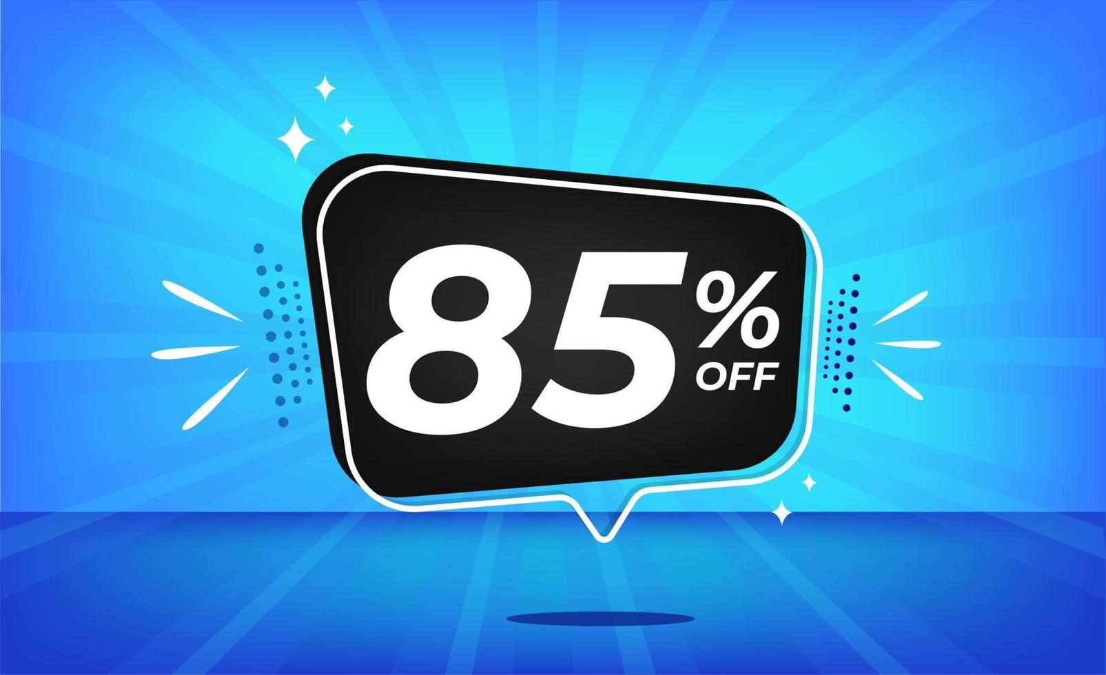 85 percent off. Blue banner with eighty-five percent discount on a black balloon for mega big sales. vector