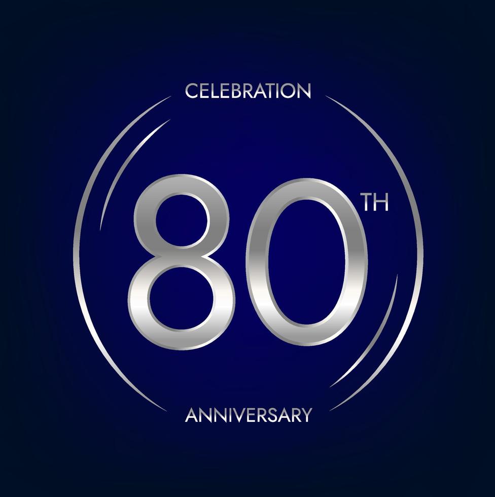 80th anniversary. Eighty years birthday celebration banner in silver color. Circular logo with elegant number design. vector