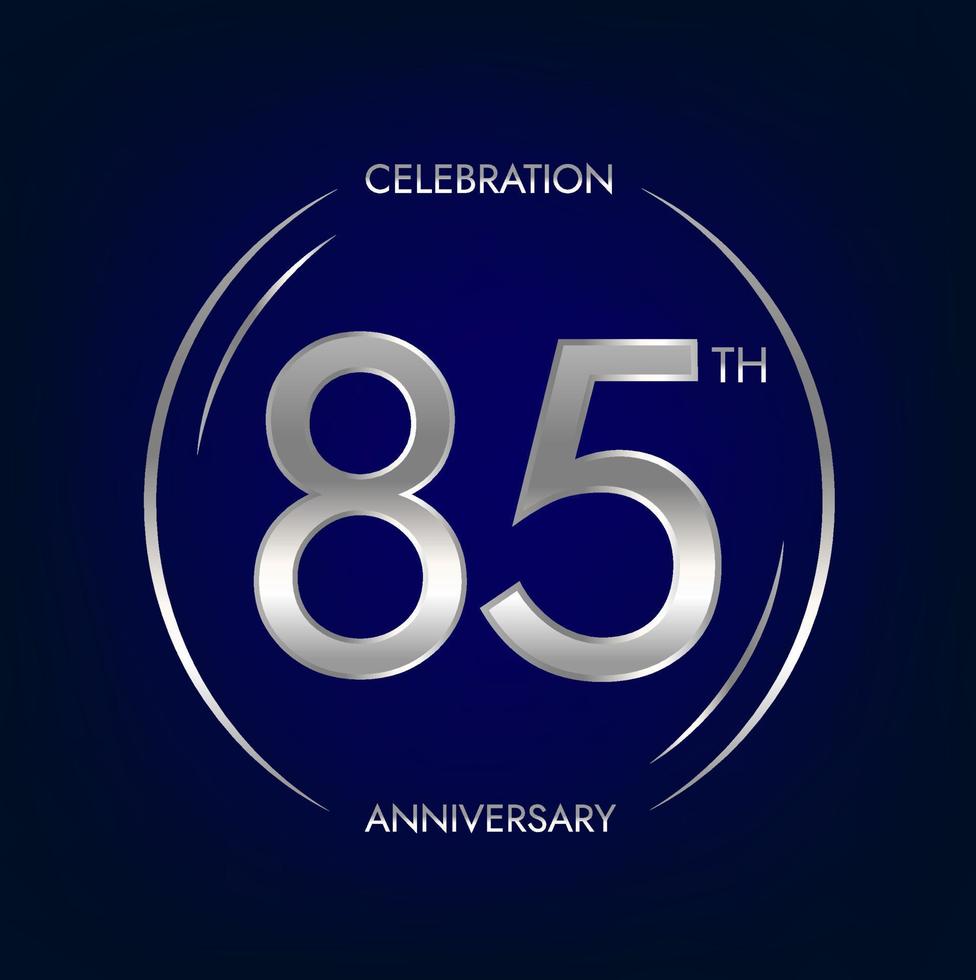 85th anniversary. Eighty-five years birthday celebration banner in silver color. Circular logo with elegant number design. vector