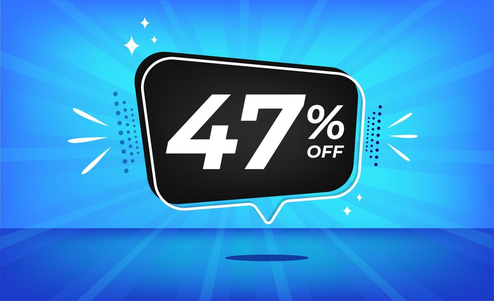 47 percent off. Blue banner with forty-seven percent discount on a black balloon for mega big sales. vector