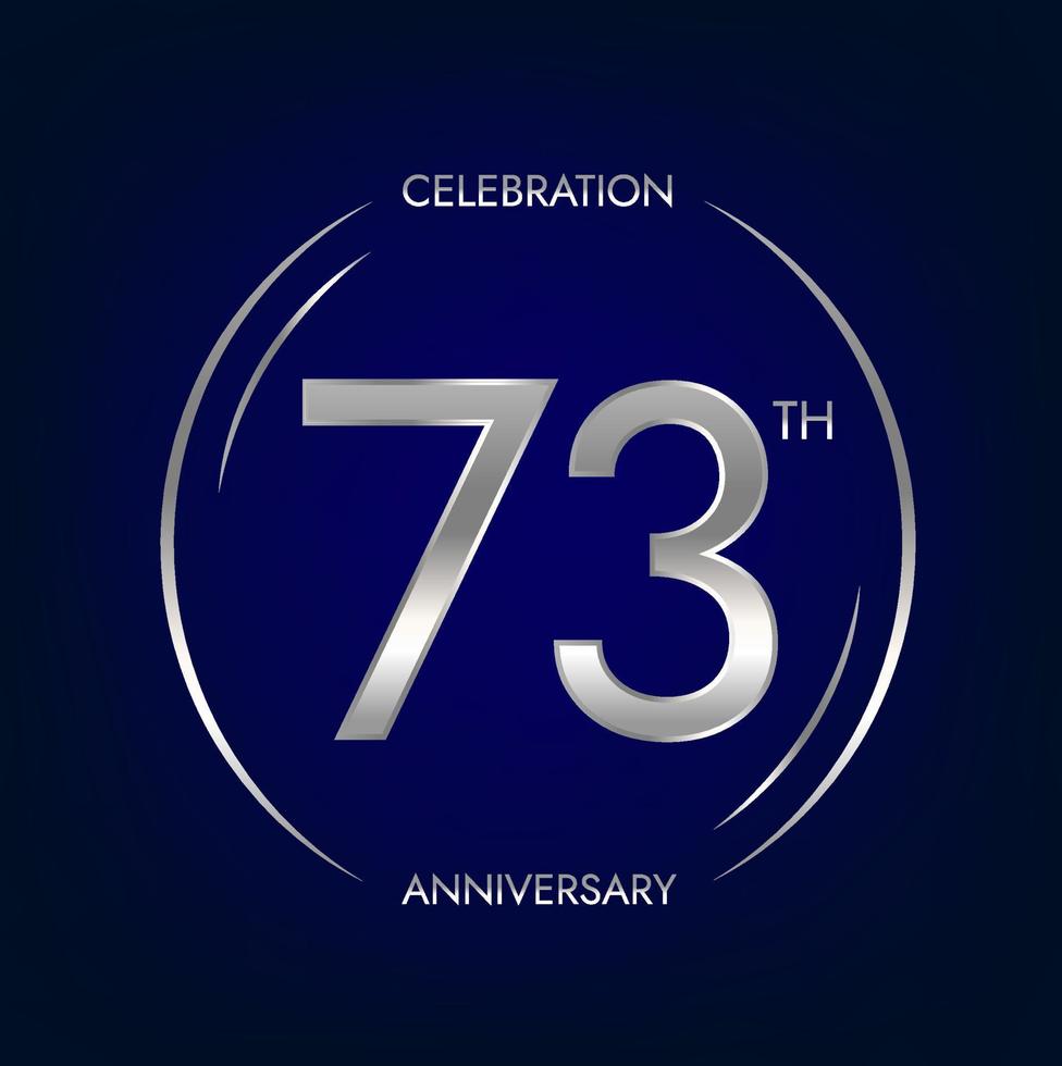 73th anniversary. Seventy-three years birthday celebration banner in silver color. Circular logo with elegant number design. vector