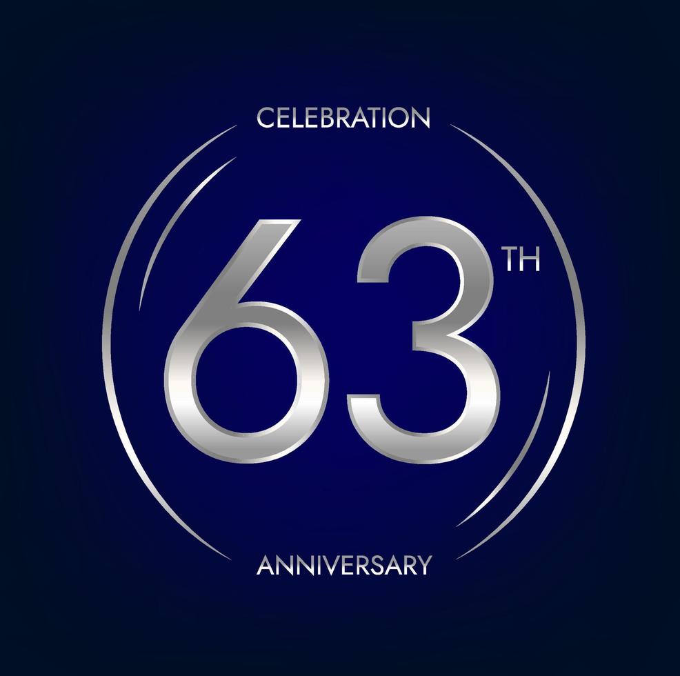 63th anniversary. Sixty-three years birthday celebration banner in silver color. Circular logo with elegant number design. vector