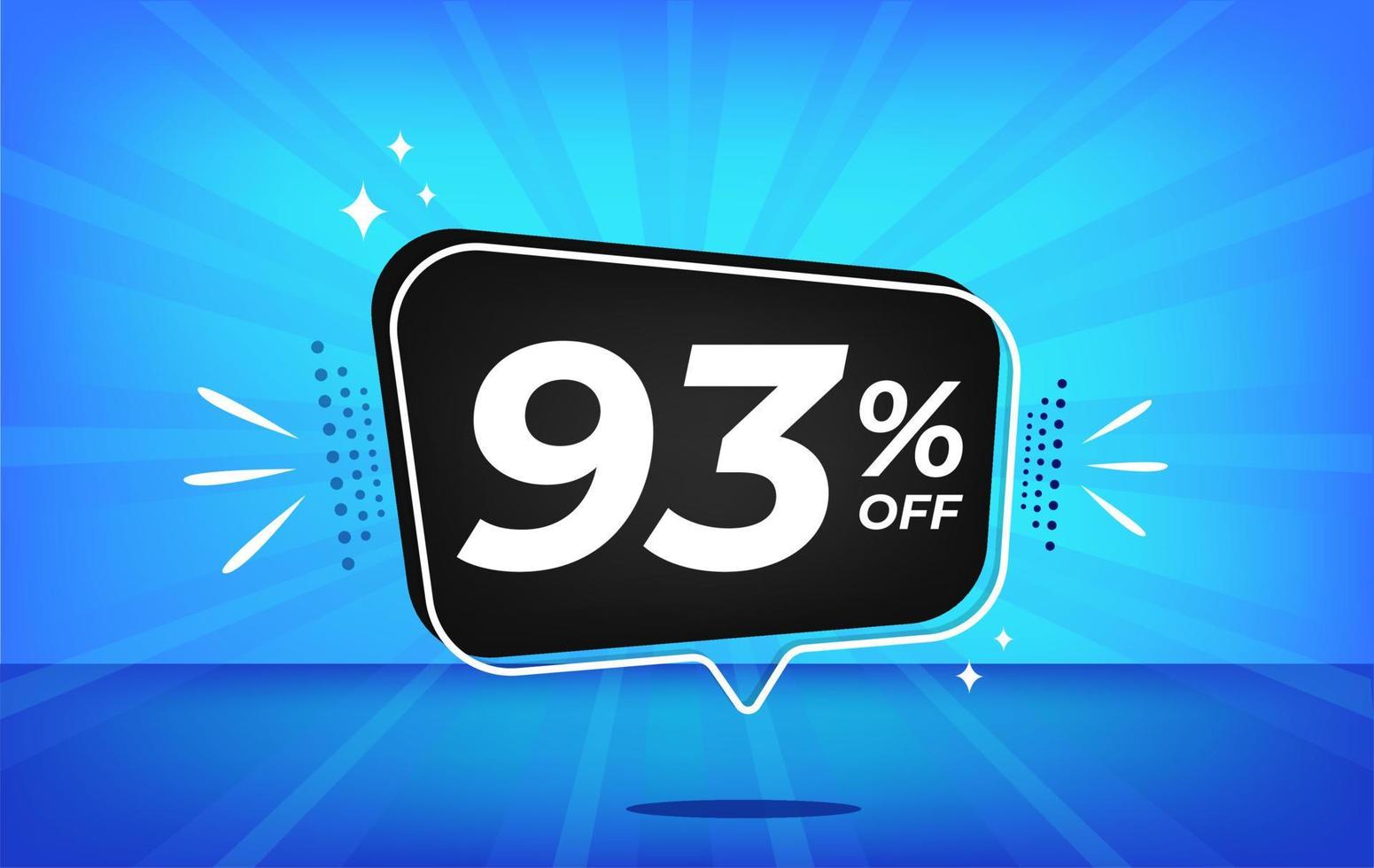 93 percent off. Blue banner with ninety-three percent discount on a black balloon for mega big sales. vector