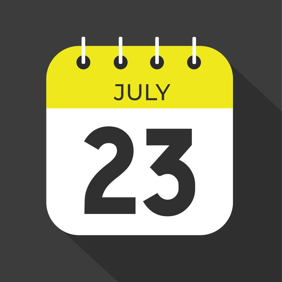 July day 23. Number twenty-three on a white paper with yellow color border on a black background vector. vector