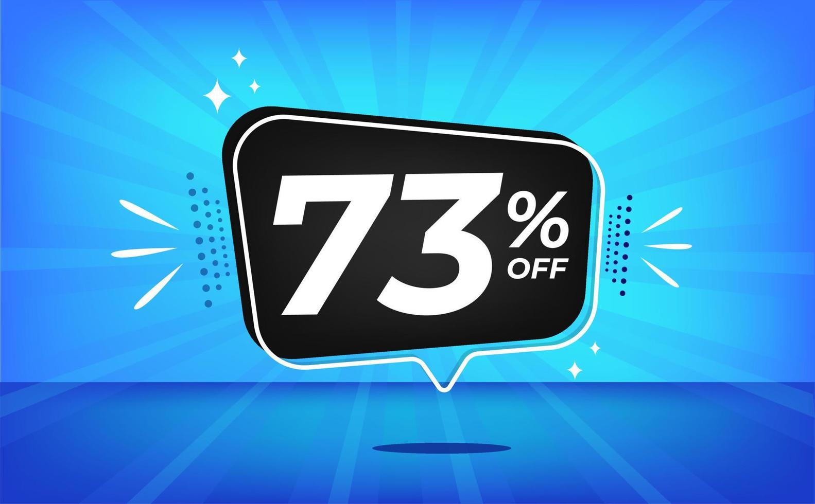 73 percent off. Blue banner with seventy-three percent discount on a black balloon for mega big sales. vector