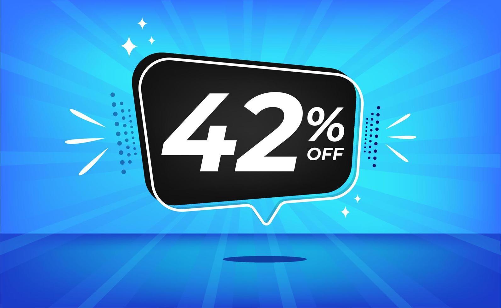 42 percent off. Blue banner with forty-two percent discount on a black balloon for mega big sales. vector