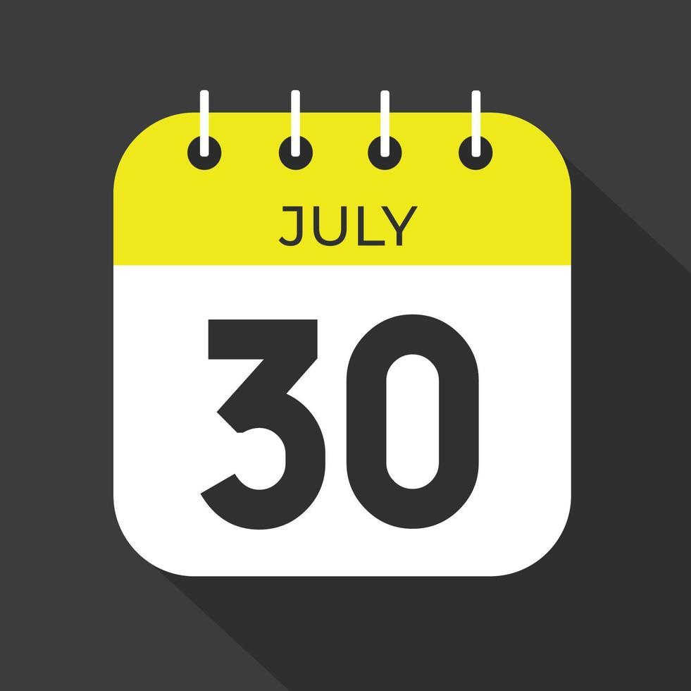 July day 30 Number thirty on a white paper with yellow color border on a black background vector. vector