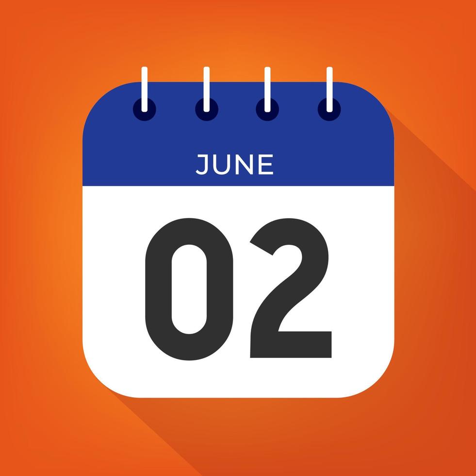 June day 2. Number two on a white paper with blue color border on a orange background vector. vector