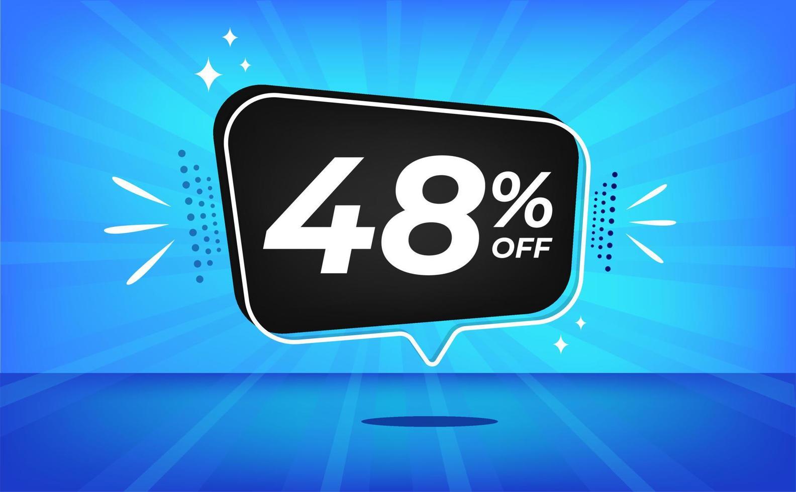 48 percent off. Blue banner with forty-eight percent discount on a black balloon for mega big sales. vector