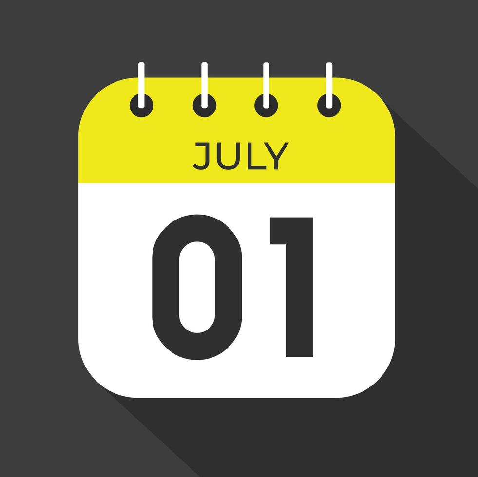 julio día 1. número uno en un blanco papel con amarillo color frontera en un negro antecedentes vector. vector