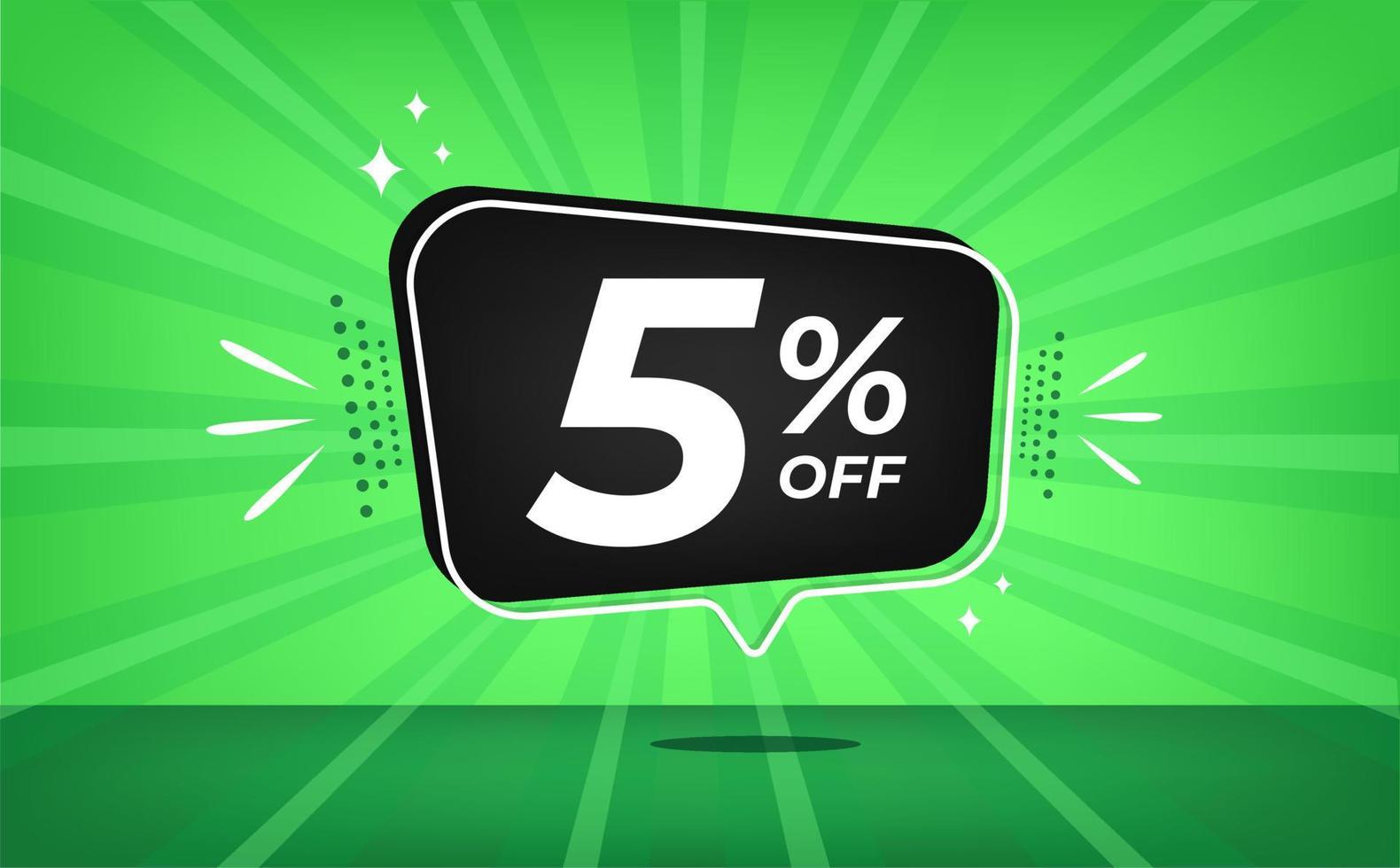 5 percent off. Green banner with five percent discount on a black balloon for mega big sales. vector