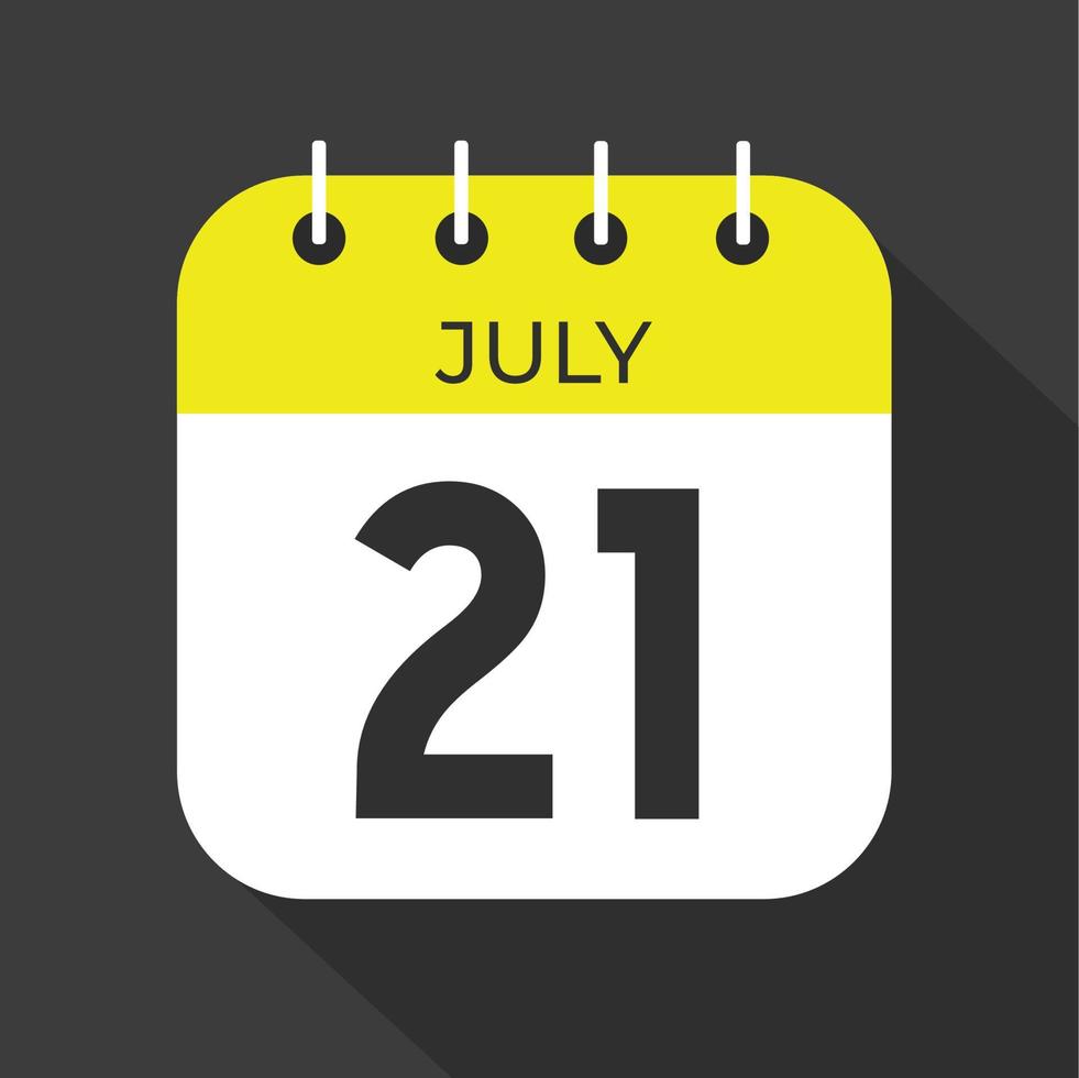 July day 21. Number twenty-one on a white paper with yellow color border on a black background vector. vector