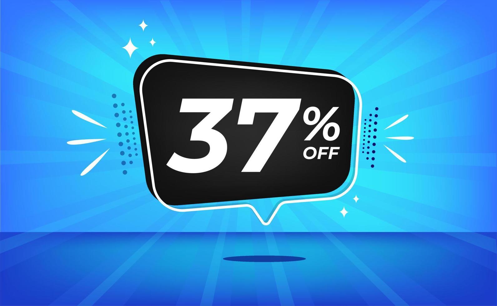 37 percent off. Blue banner with thirty-seven percent discount on a black balloon for mega big sales. vector