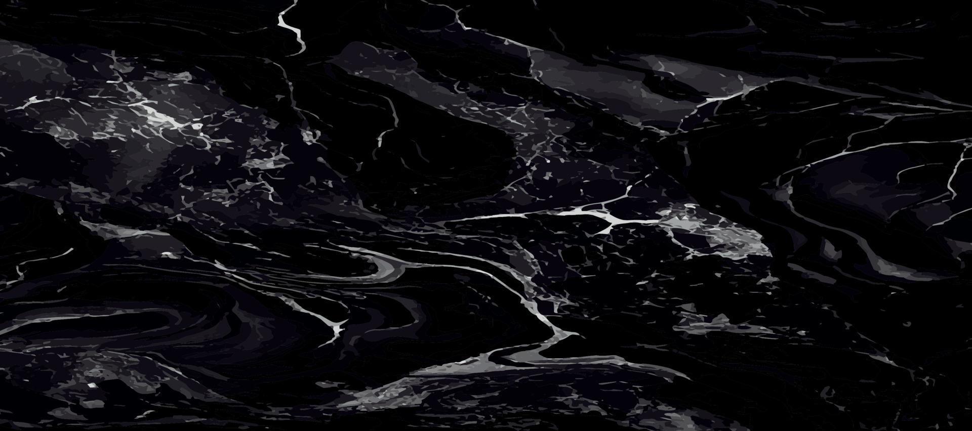 Black marble panoramic texture design, colorful dark marble surface, curved golden lines, bright abstract background design - Vector