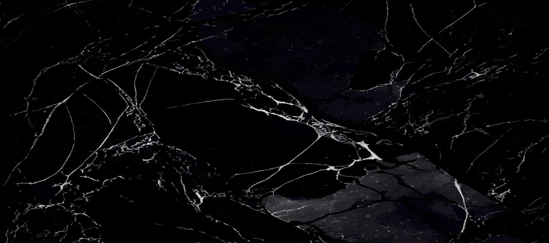 Black marble panoramic texture design, colorful dark marble surface, curved golden lines, bright abstract background design - Vector