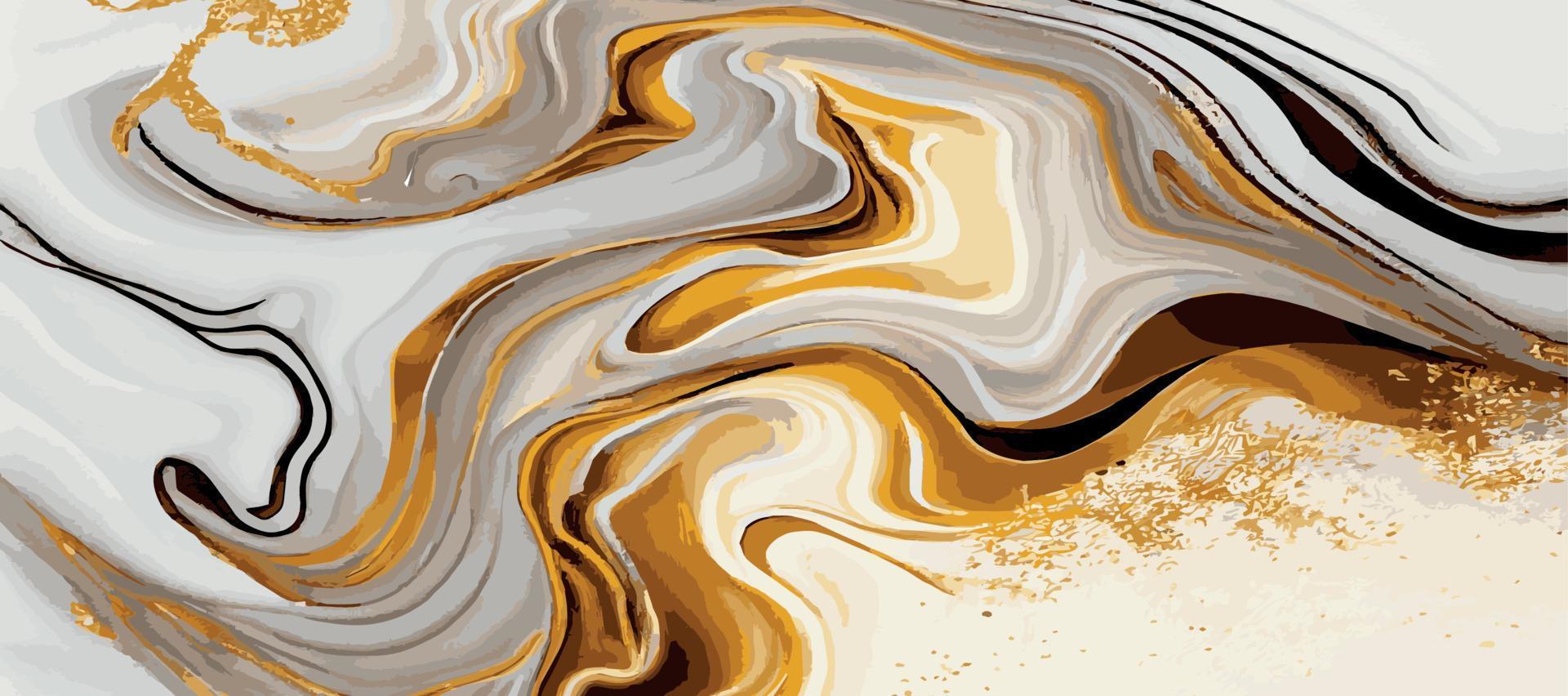 Marble panoramic texture, white gold colored marble surface, curved lines, bright abstract background design - Vector