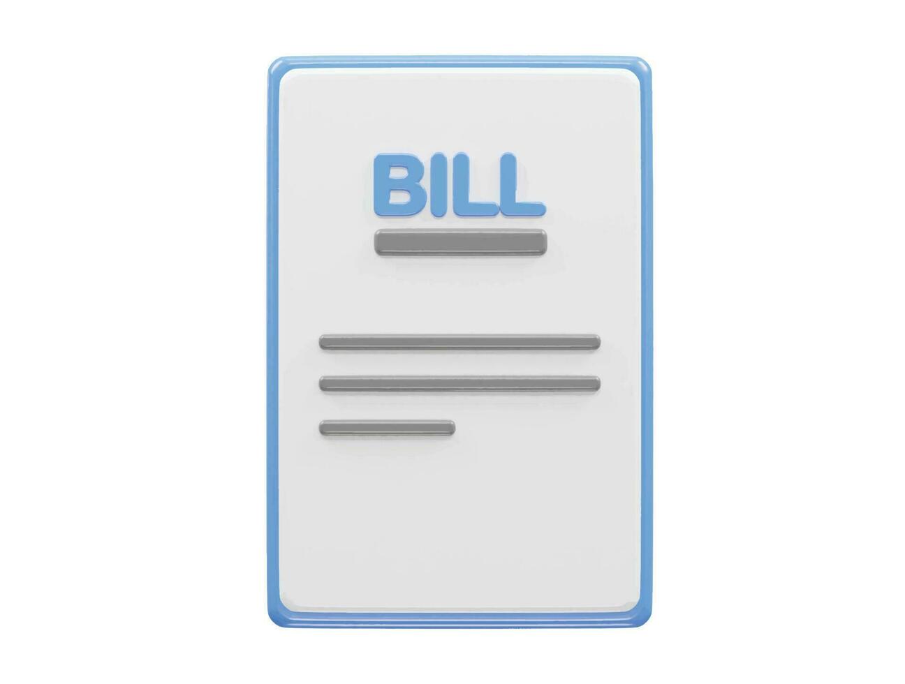 Bill icon 3d rendering vector illustration transparent