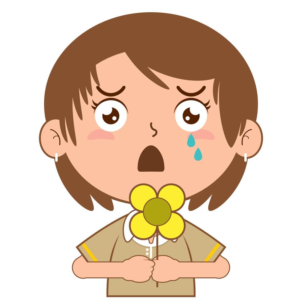 niña participación flor llorando cara dibujos animados linda vector