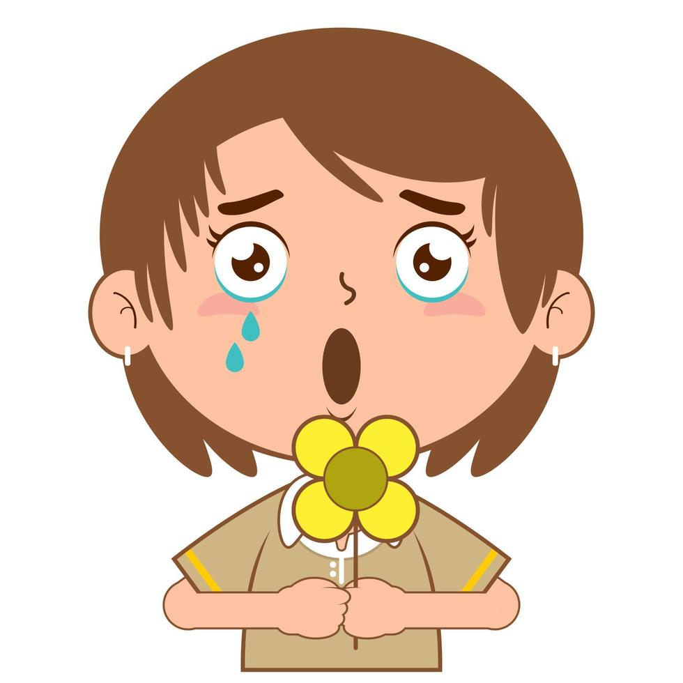 niña participación flor llorando cara dibujos animados linda vector