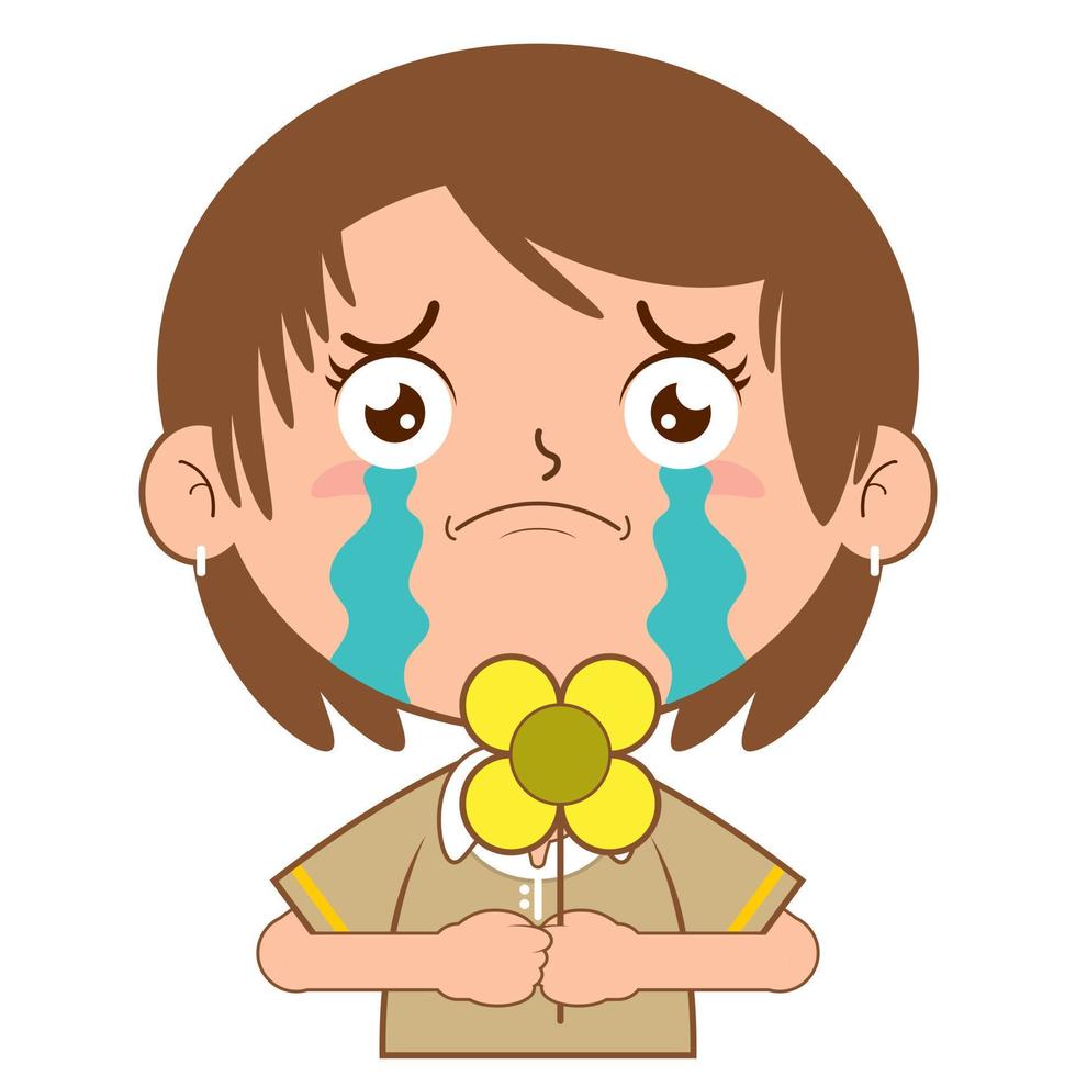 niña participación flor llorando cara dibujos animados linda vector