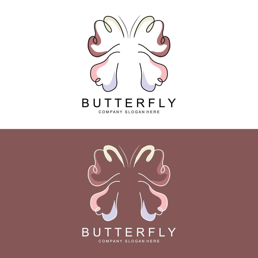 diseño de logotipo de mariposa, hermoso animal volador, ilustración de icono de marca de empresa, serigrafía, salón vector