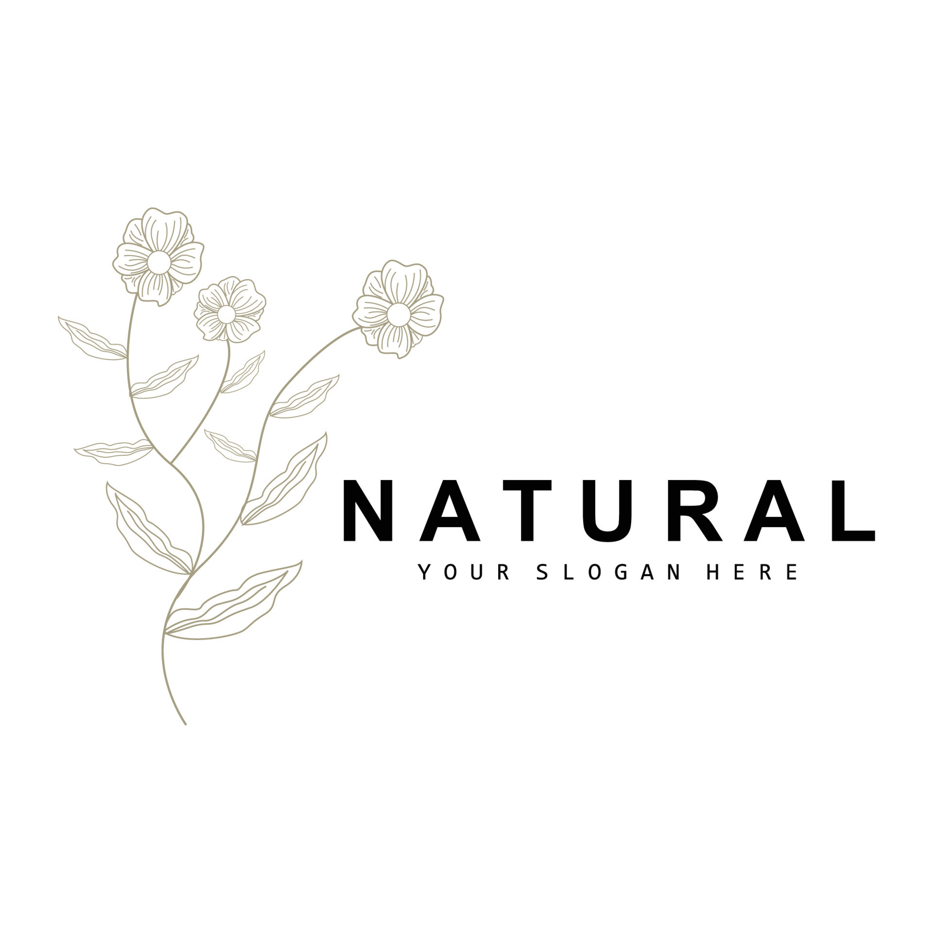 Simple Botanical Leaf and Flower Logo, Vector Natural Line Style ...