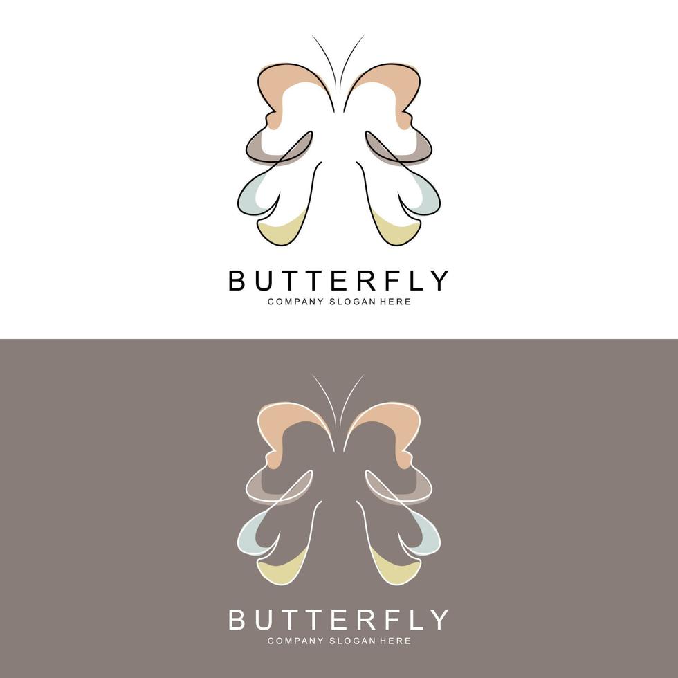 diseño de logotipo de mariposa, hermoso animal volador, ilustración de icono de marca de empresa, serigrafía, salón vector