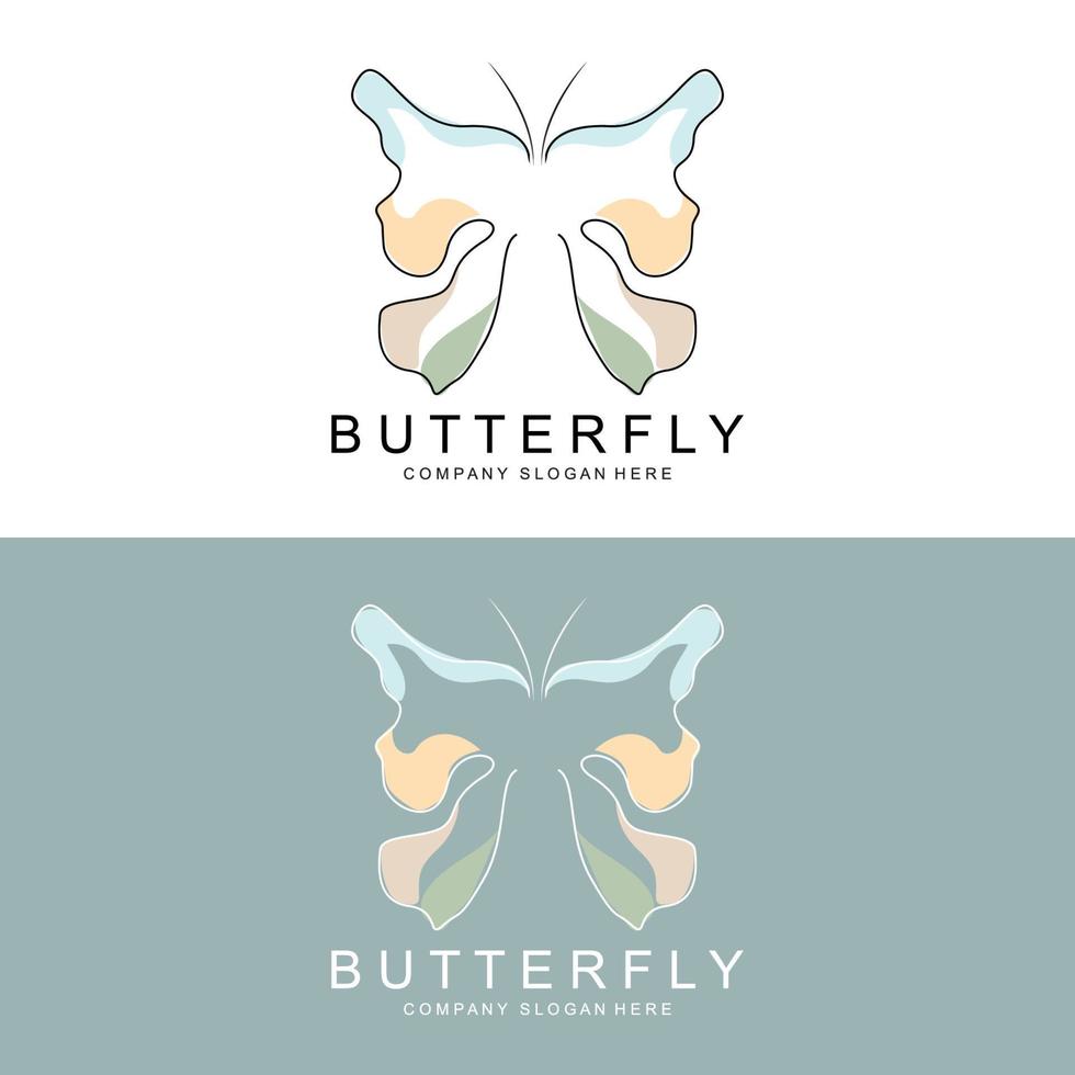 diseño de logotipo de mariposa, hermoso animal volador, ilustración de icono de marca de empresa, serigrafía, salón vector