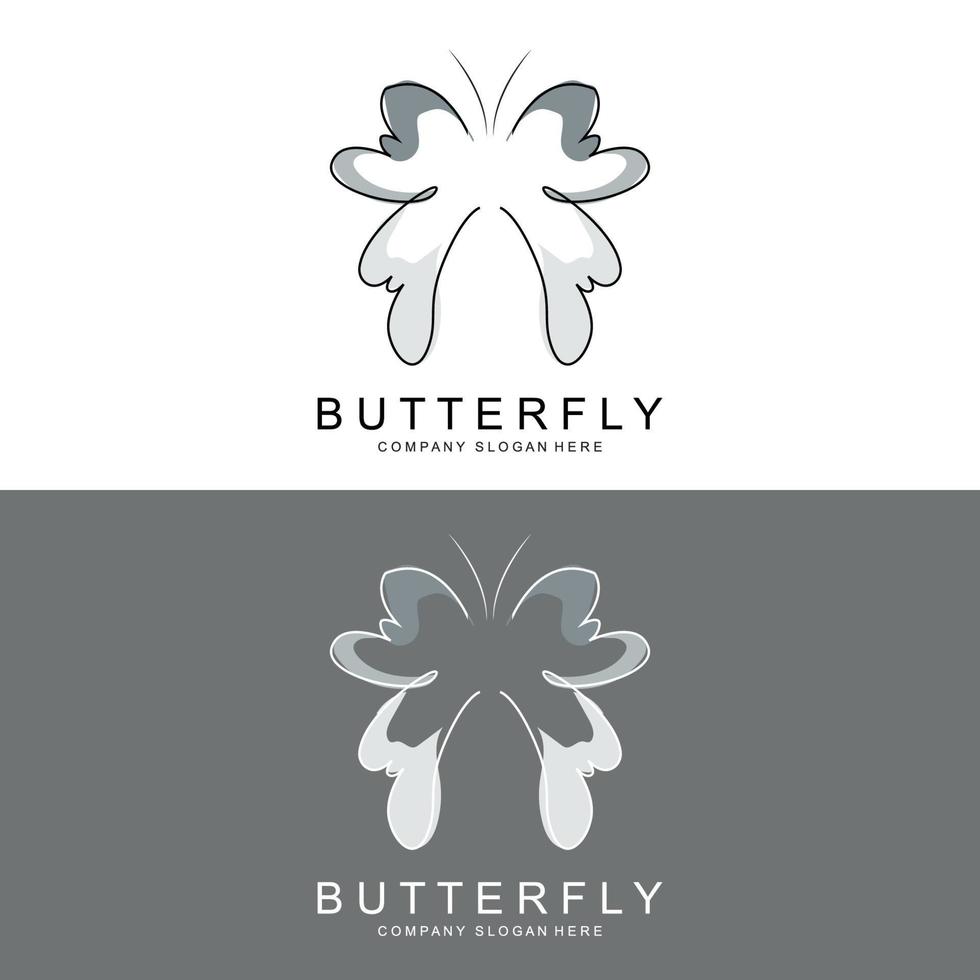 diseño de logotipo de mariposa, hermoso animal volador, ilustración de icono de marca de empresa, serigrafía, salón vector