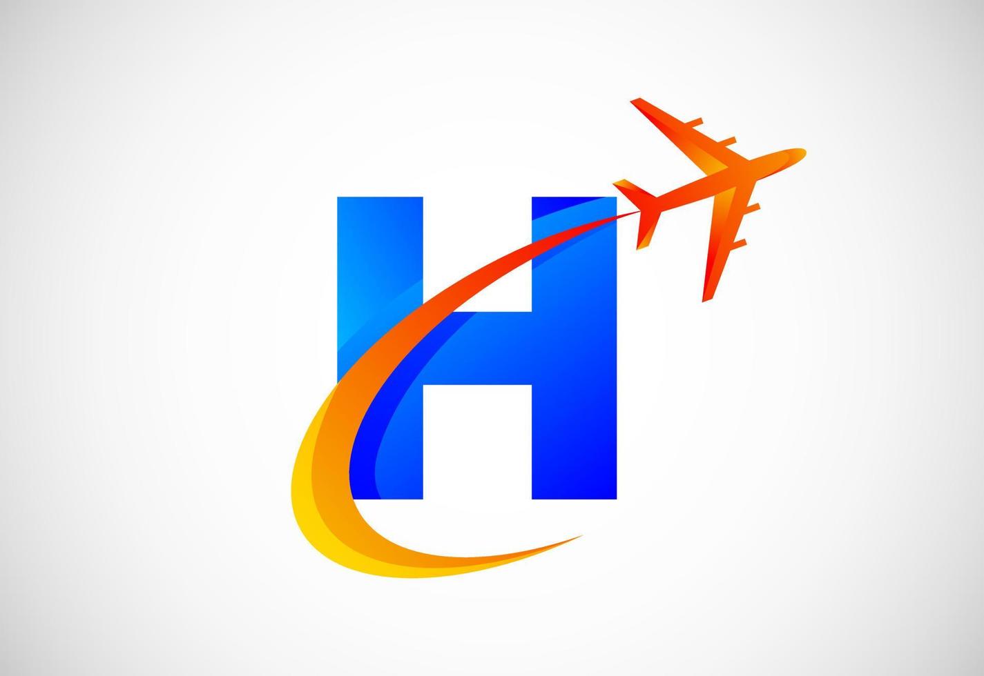 Initial H alphabet with a swoosh and airplane logo design. Suitable for travel companies or business vector