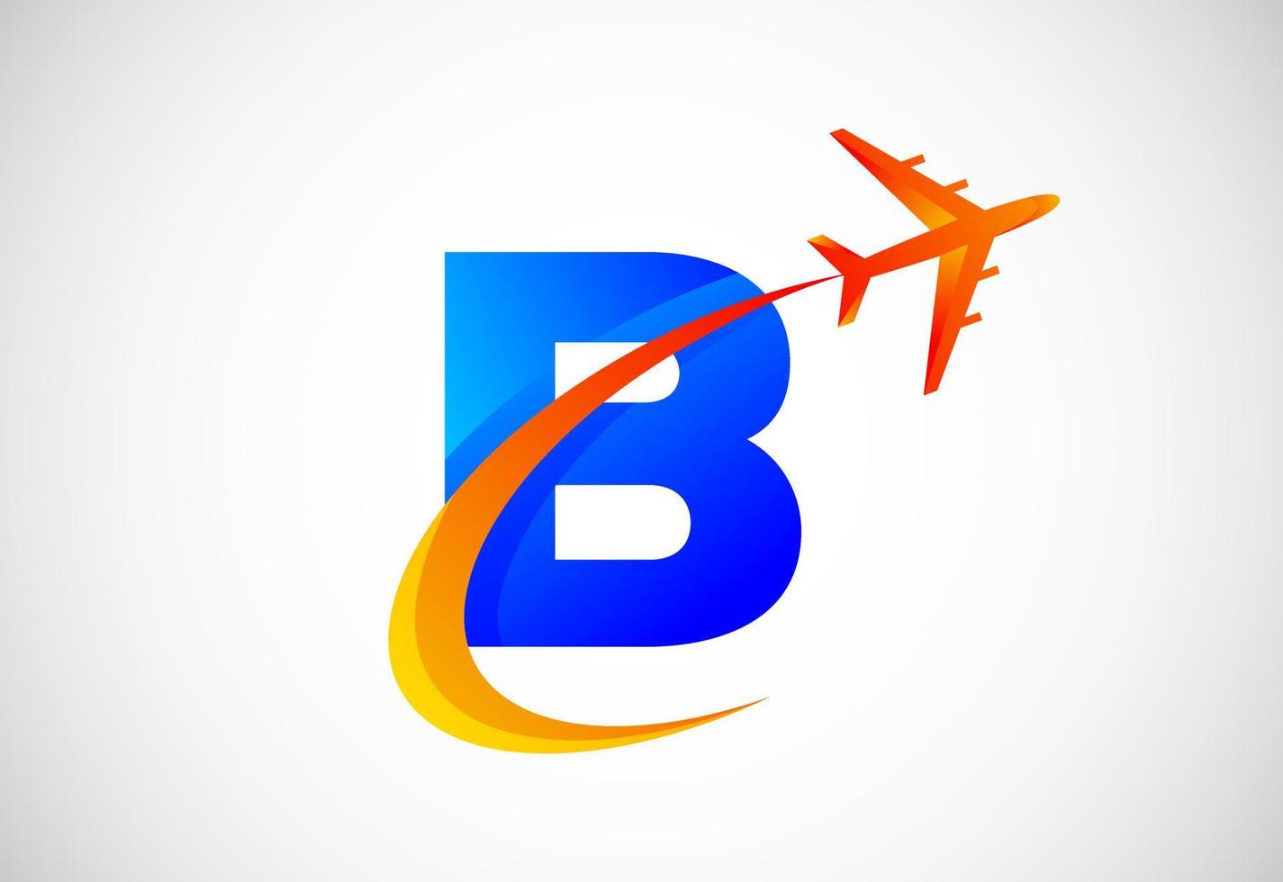 Initial B alphabet with a swoosh and airplane logo design. Suitable for travel companies or business vector