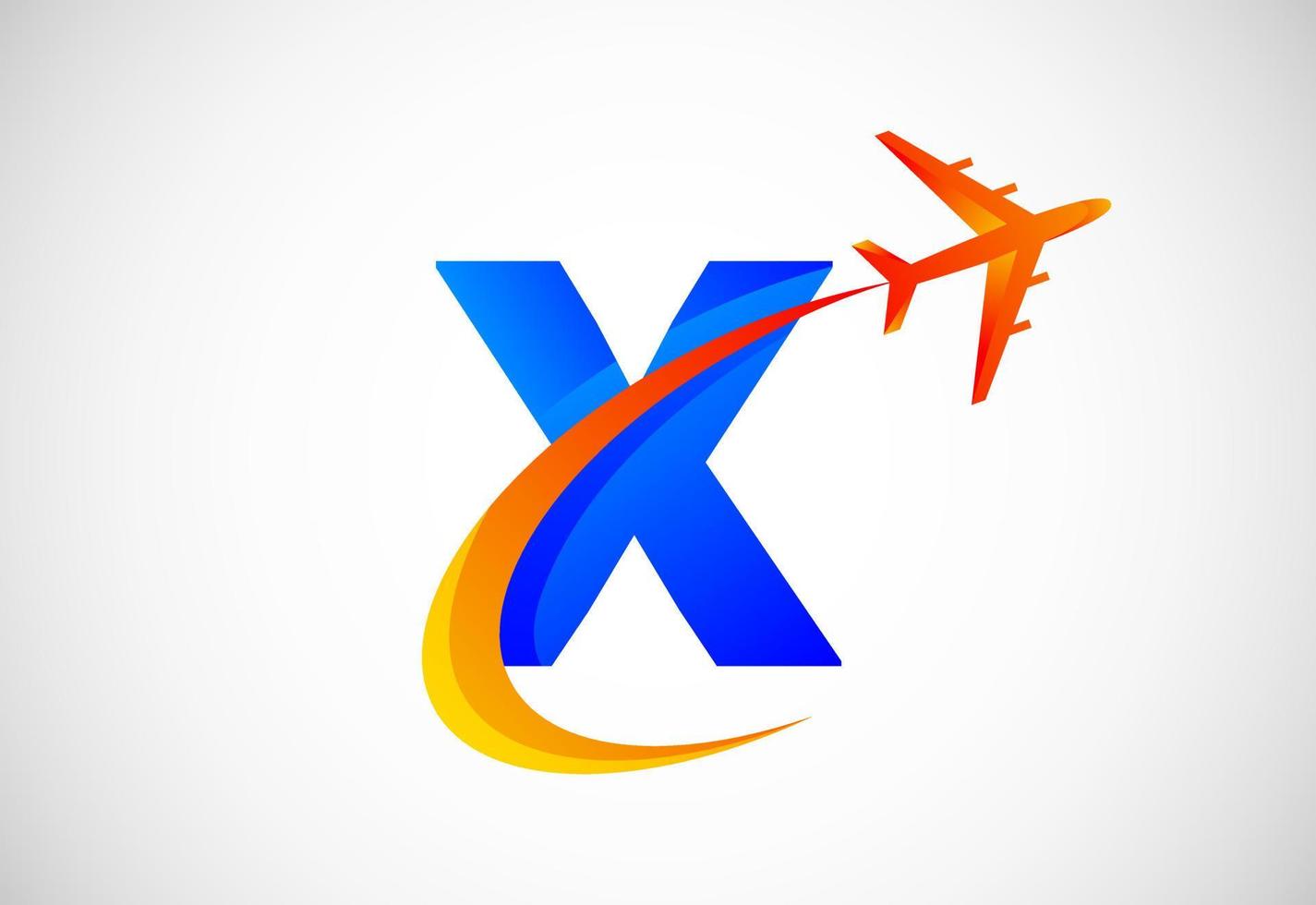 Initial X alphabet with a swoosh and airplane logo design. Suitable for travel companies or business vector