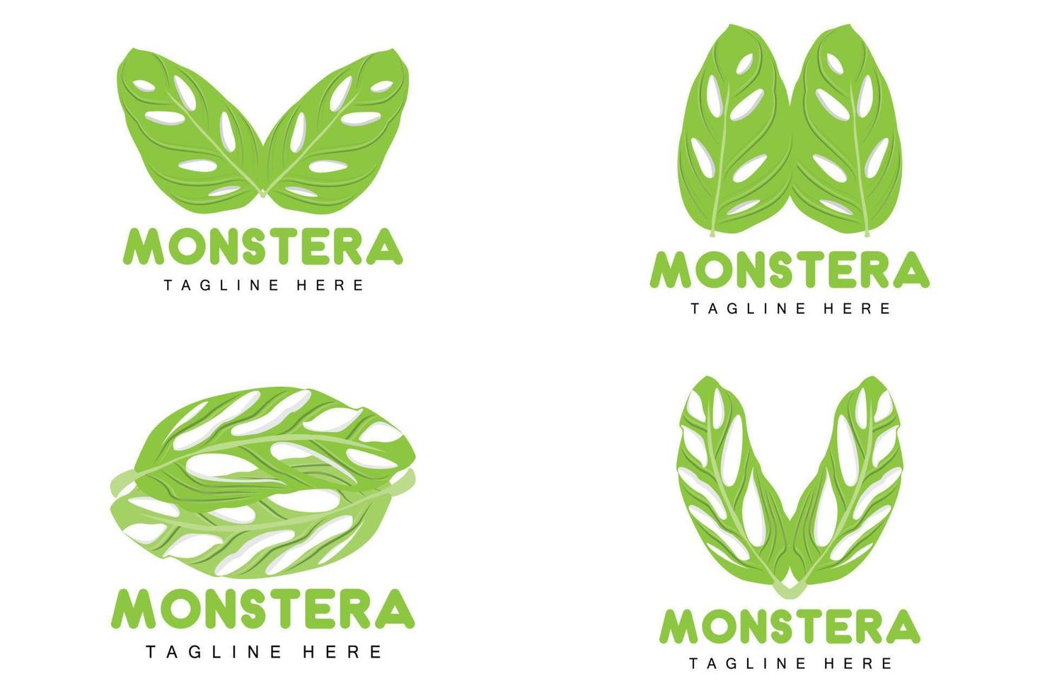 logotipo de hoja de monstera adansonii, vector de planta verde, vector de árbol, ilustración de hoja rara