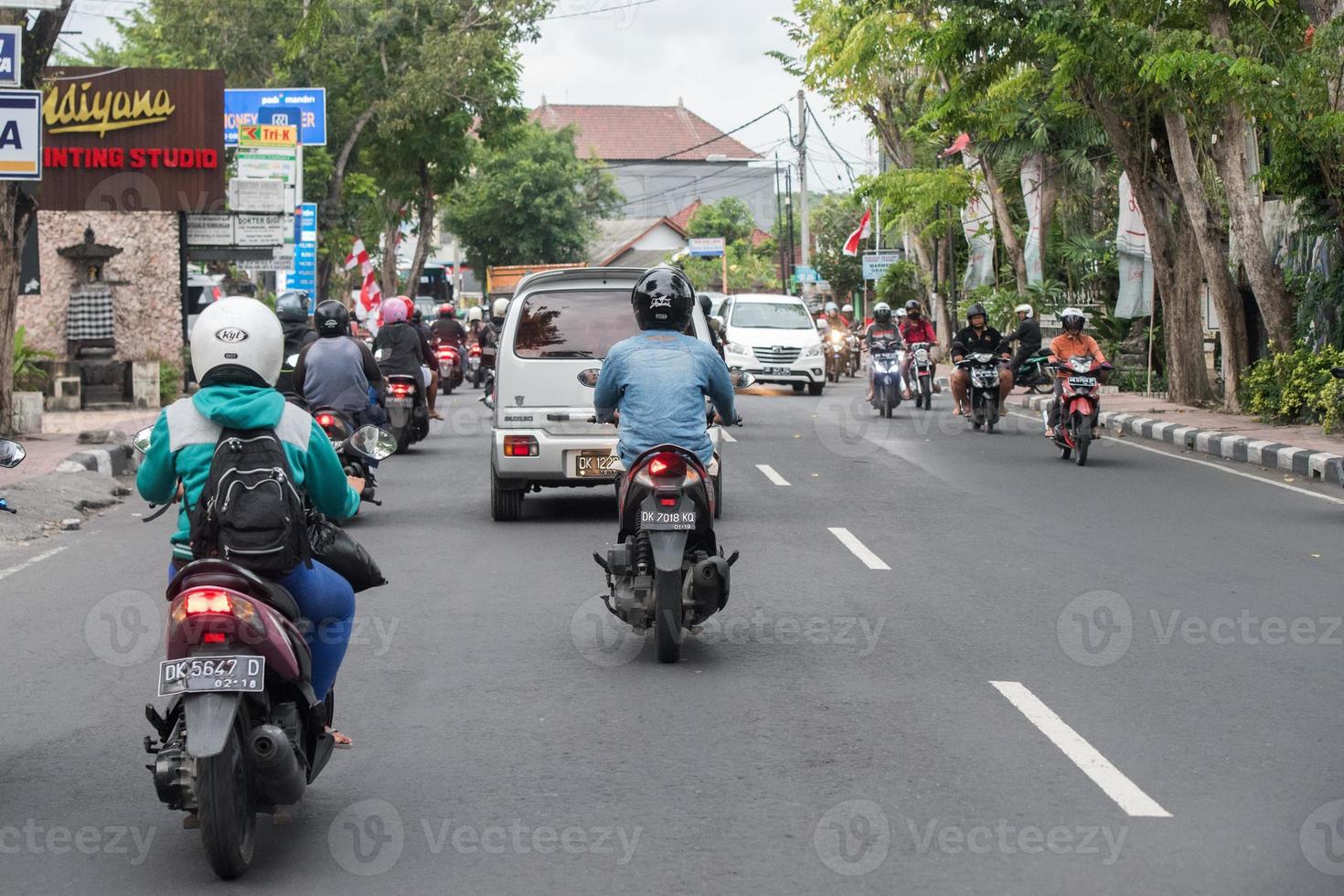 DENPASAR, BALI, INDONESIA - AUGUST 15, 2016 - Indonesia island congested traffic photo