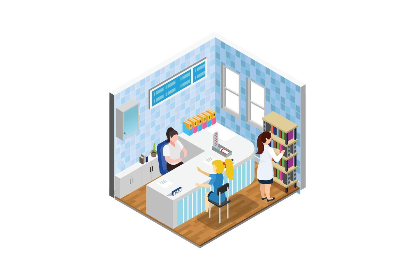 Modern isometric Young woman doctor advises the patient. Health care concept. Suitable for Diagrams, Infographics, Game Asset, And Other Graphic Related Assets vector