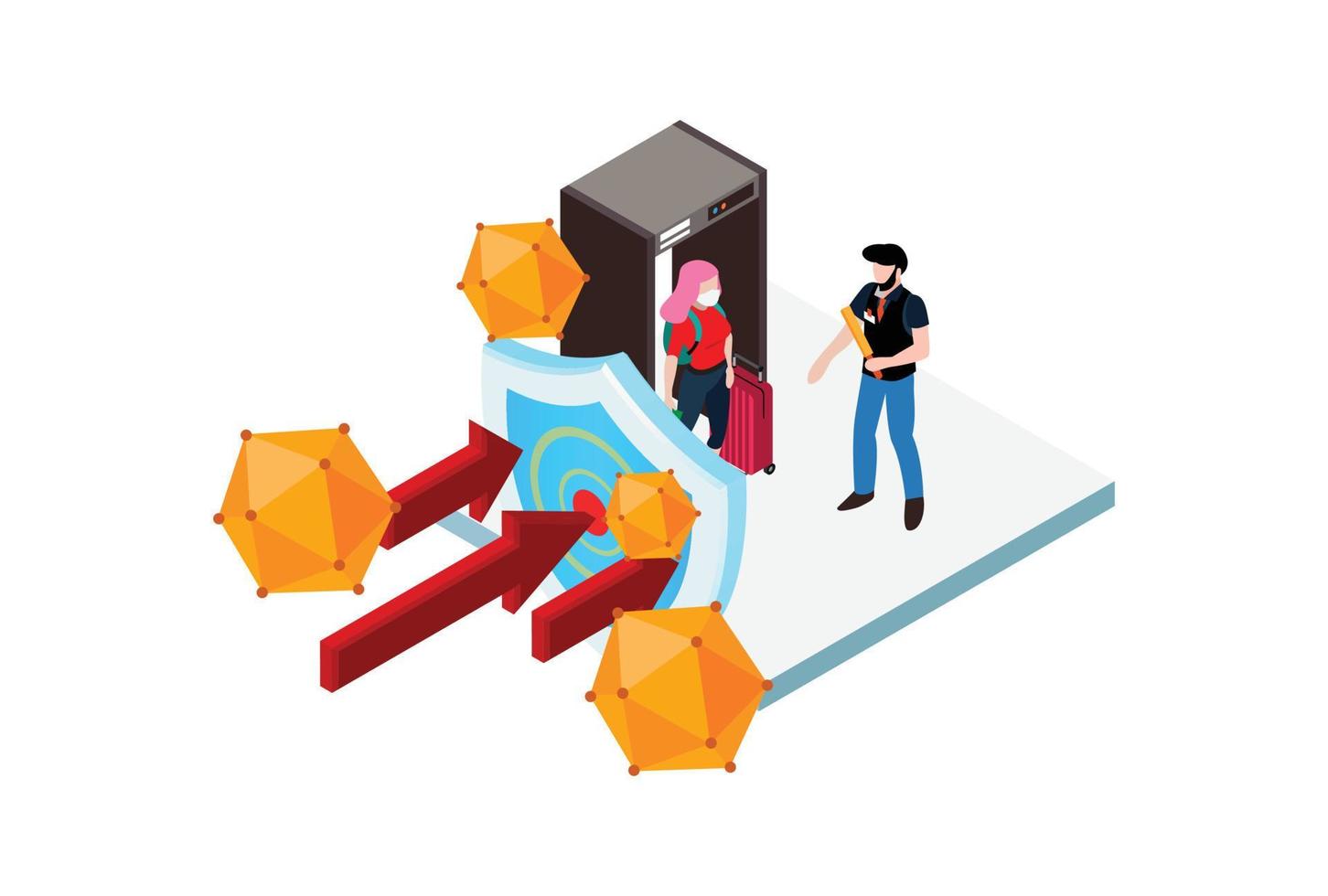 Isometric Illustration Body temperature checking for Corona Virus detection or COVID-19, Suitable for Diagrams, Infographics, Game Asset, And Other Graphic Related Assets vector