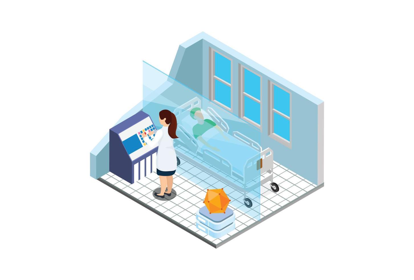 Modern Isometric Medical Hospital Bed Patient Room Isometric. Health Family Life Care Patient Disease Hospital. Suitable for Diagrams, Infographics, Game Asset, And Other Graphic Related Assets vector