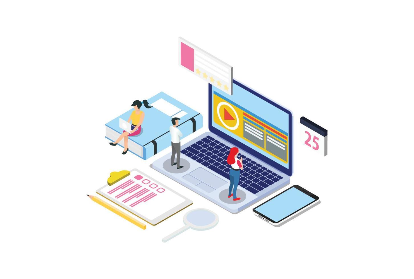 Modern Isometric Online education concept With Laptop, Suitable for Diagrams, Infographics, Game Asset, And Other Graphic Related Assets vector