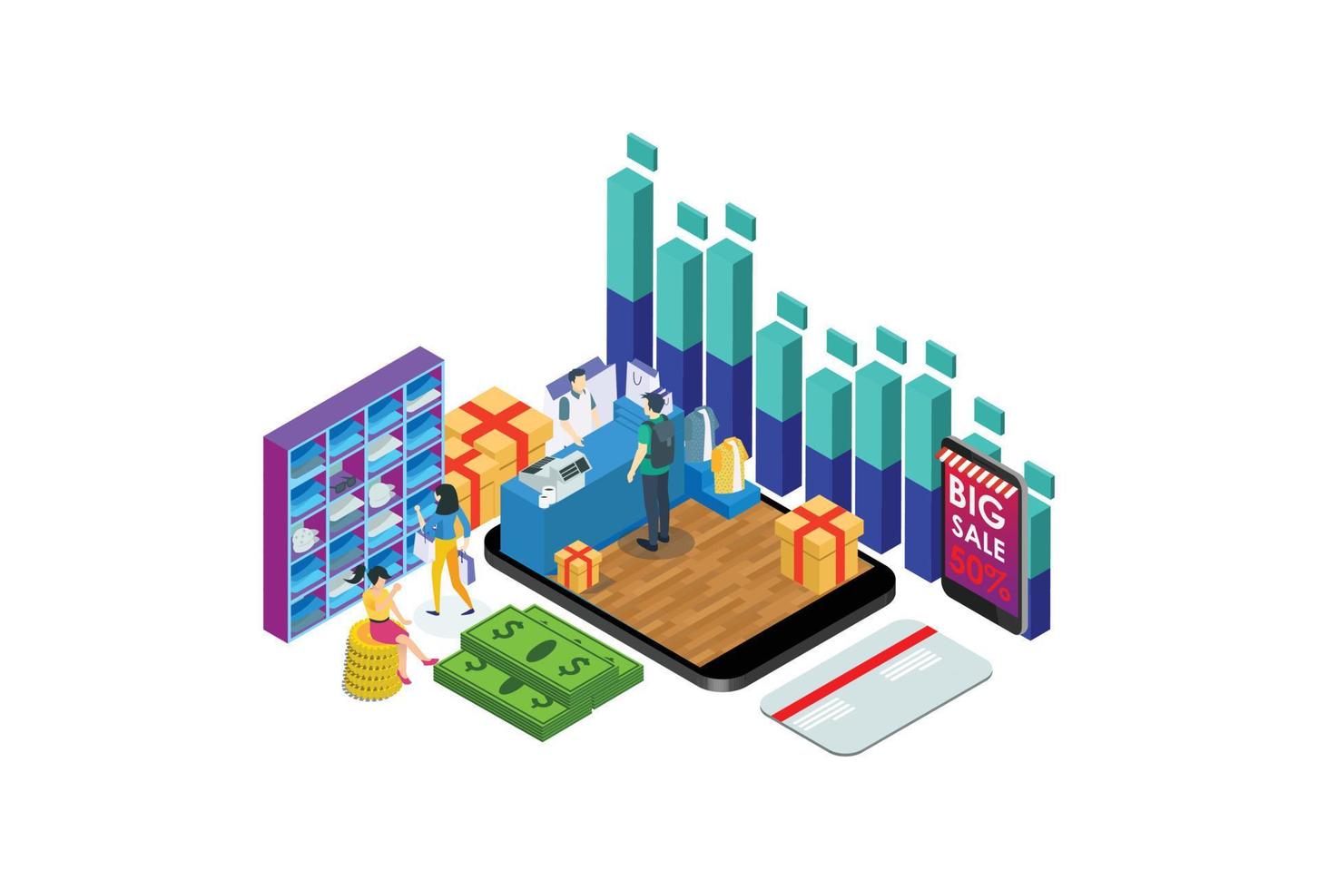 Modern Isometric Smart Cashless E-Payment Lifestyle, Suitable for Diagrams, Infographics, Illustration, And Other Graphic Related Assets vector