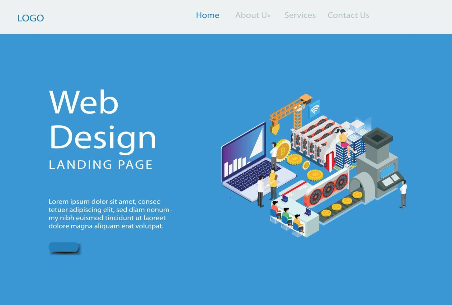 Modern Web Landing Page Isometric Smart Bitcoin Mining Illustration. Suitable for Diagrams, Infographics, Book Illustration, Game Asset, And Other Graphic Related Assets vector