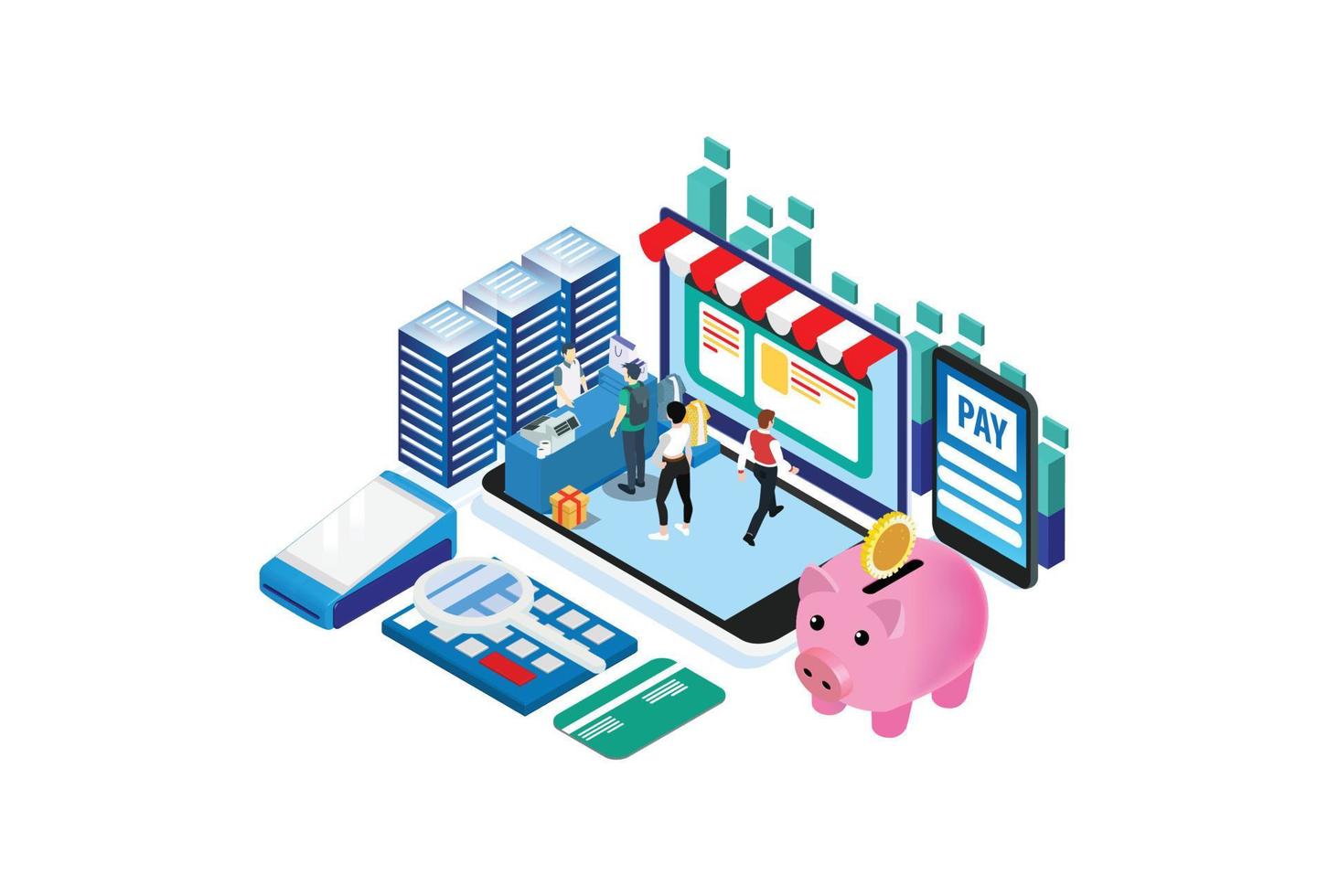 Modern Isometric Smart Cashless E-Payment Lifestyle, Suitable for Diagrams, Infographics, Illustration, And Other Graphic Related Assets vector