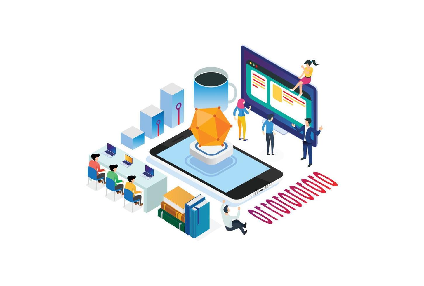 Isometric Activity researching viruses, Suitable for Diagrams, Infographics, Game Asset, And Other Graphic Related Assets vector