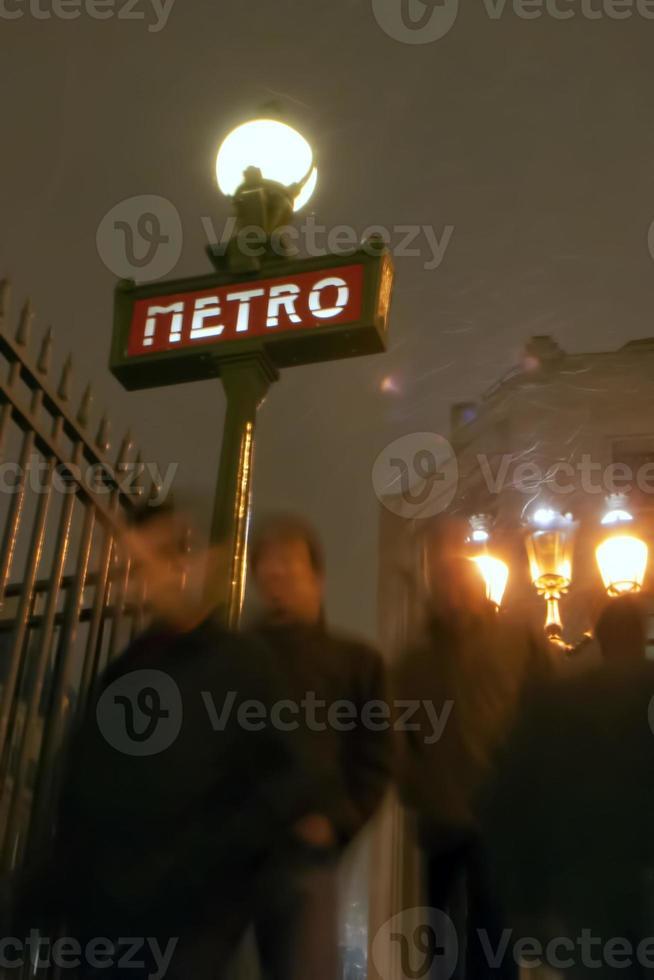 Paris Metro under the snow in winter time photo