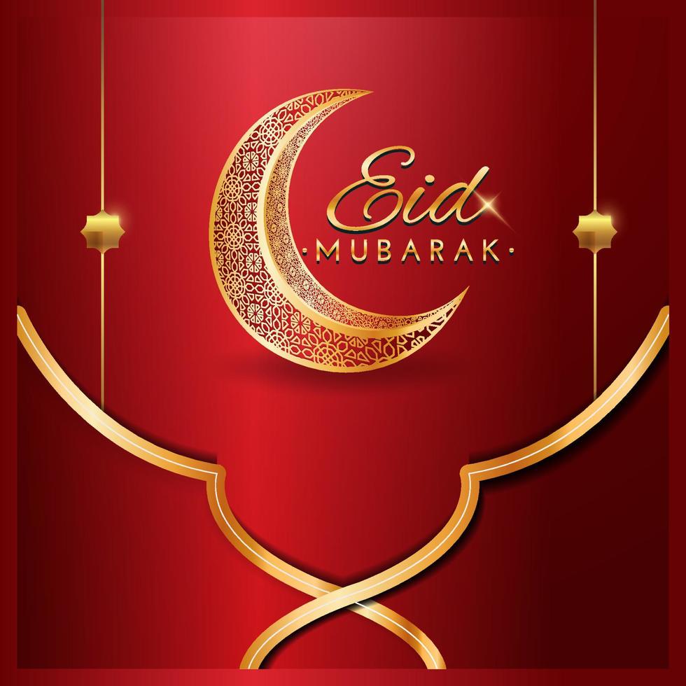 luxury Eid Mubarak design with red color vector