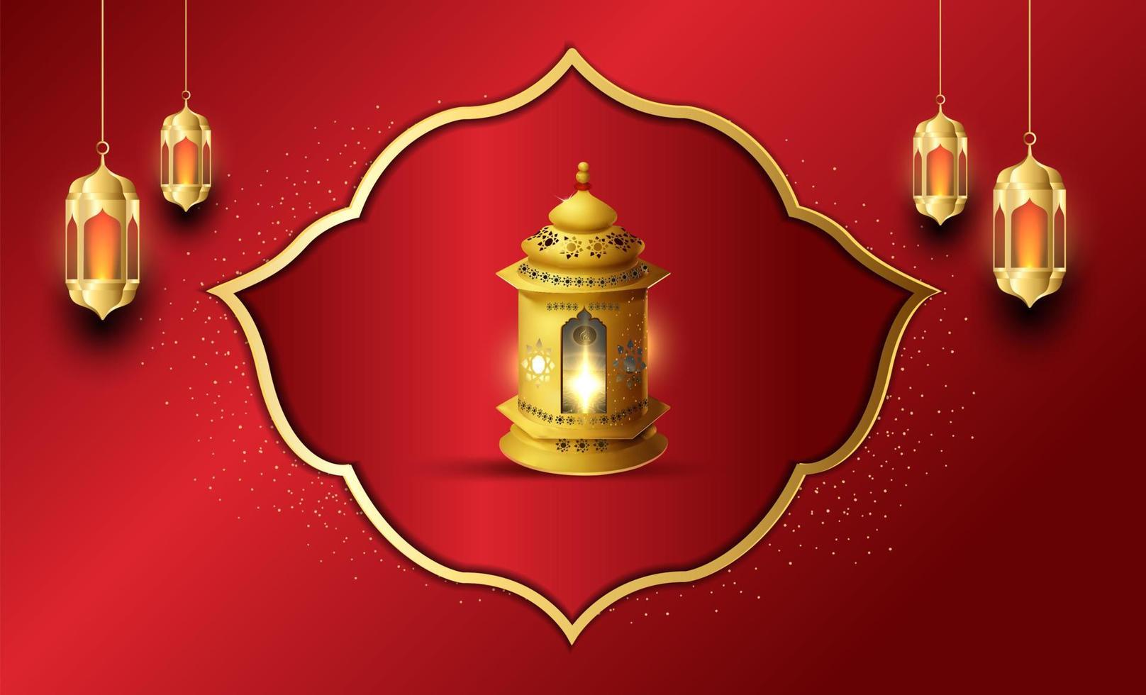 lujo Ramadán kareem bandera en rojo y oro estilo vector